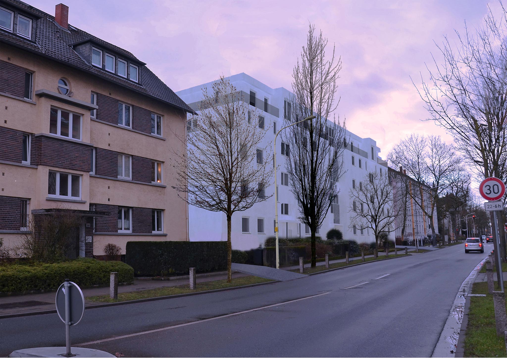 Bild 2: Vorderansicht Wohn-/Apartmenthaus in der Heinrichstraße, green building