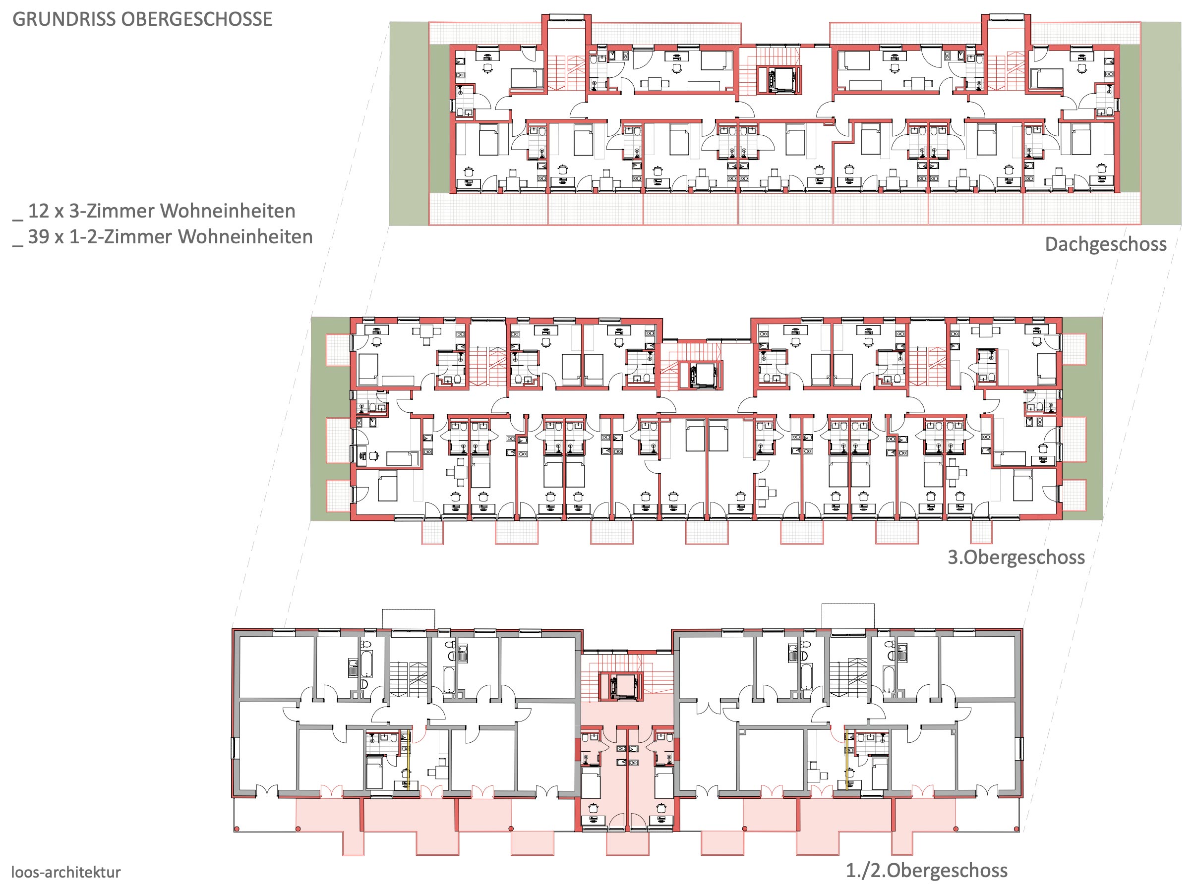Bild 14: Grundriss Obergeschosse Wohn-/Apartmenthaus in der Heinrichstraße, darmstadt