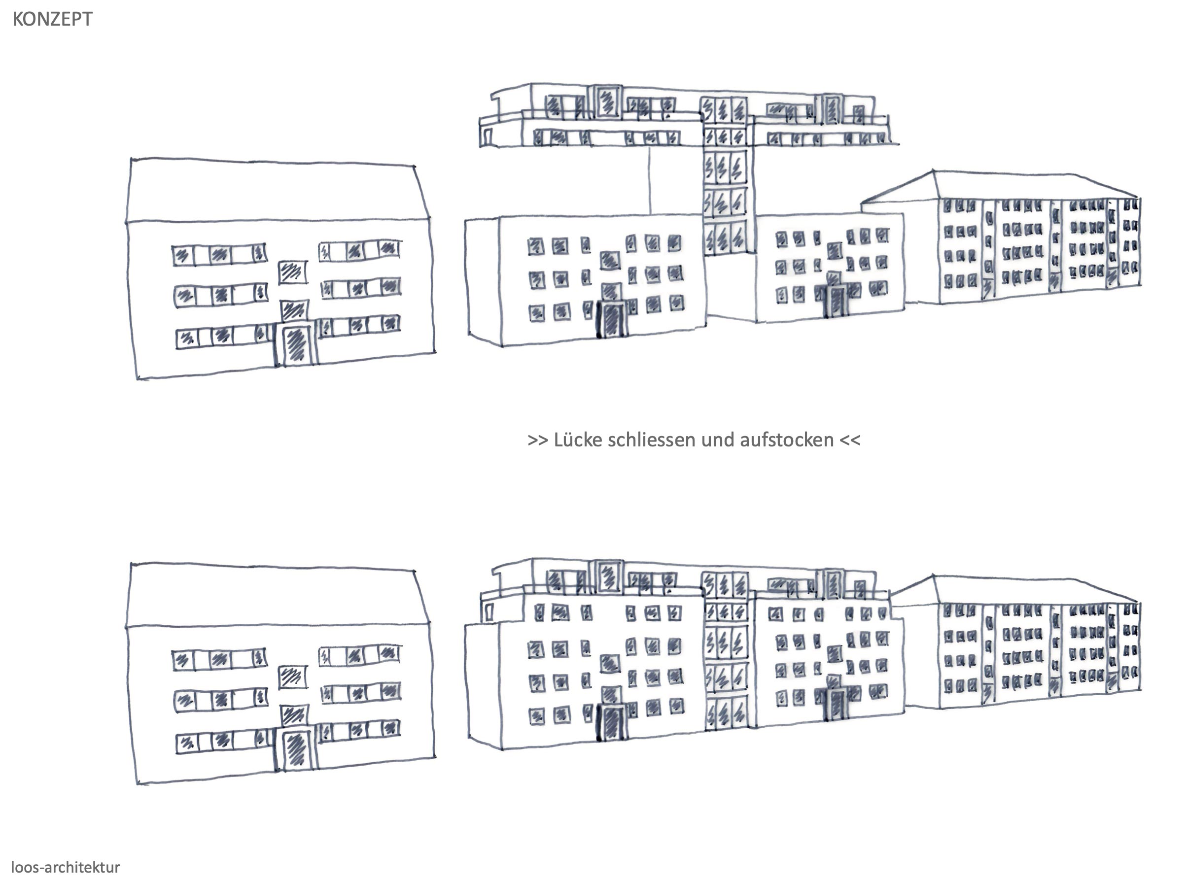 Bild 12: Konzept - Lücke schließen und aufstocken - Wohn-/Apartmenthaus in der Heinrichstraße, Ökologisches Bauen