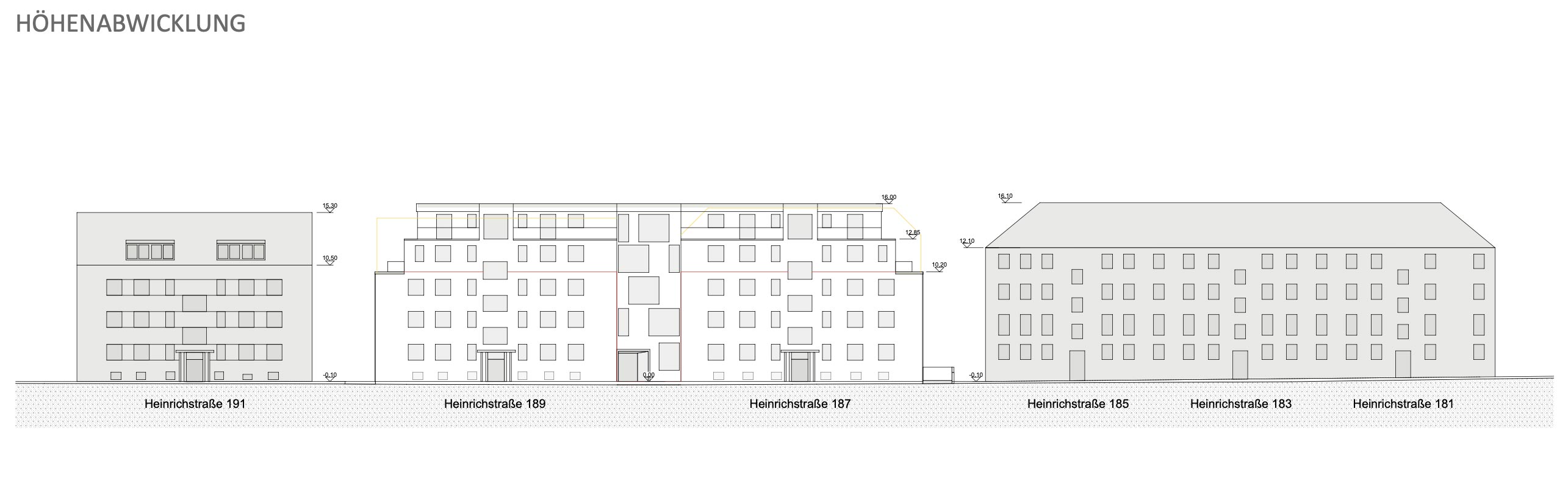 Bild 15: Höhenabwicklung Wohn-/Apartmenthaus in der Heinrichstraße, Ökologisches Bauen