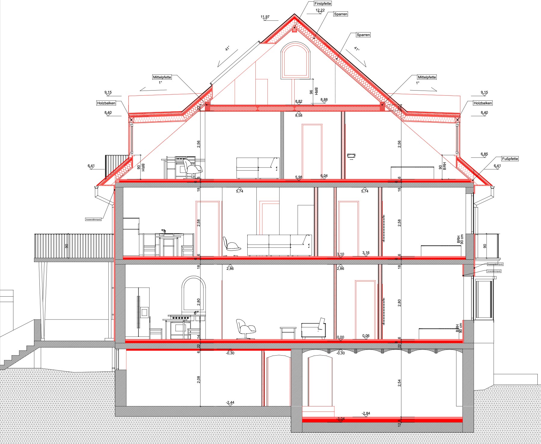 Architektenzeichnung von denkmalgeschützten Villa